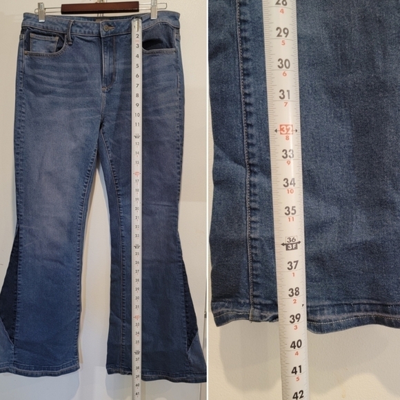 Driftwood Cleo Besties Trilogy Contrast Color Denim Flare Leg Jeans Size 32 - Picture 12 of 17